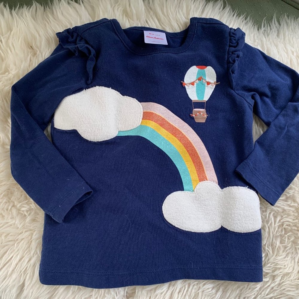 Lot of 2 Hanna Andersson's Girls long sleeve ruffle shoulder tops Blue 18-24m 2T - Picture 5 of 7
